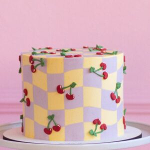 Pastel Checkerboard and Cherry Cake