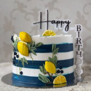 Nautical Lemon and Blue Stripe Cake