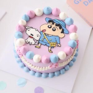 Shinchan and Shiro Pastel Birthday Cake