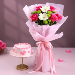 Pastel Floral Bouquet N Cake Combo