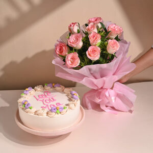 Vanilla Cake N Pink Rose Bunch For Mom