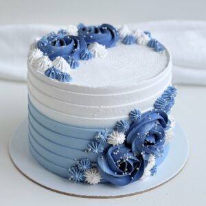 Elegant Blue Ombre Floral Cake